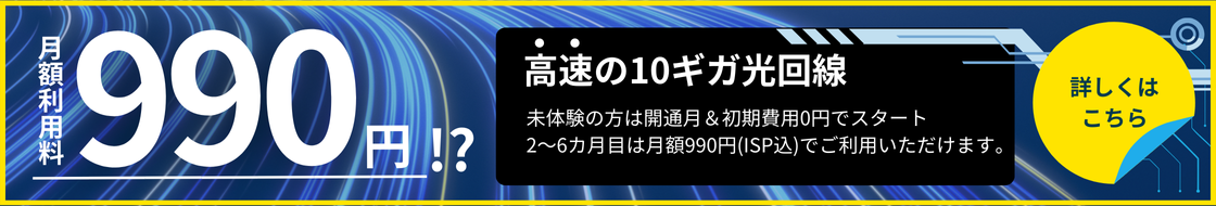 高速の10ギガ光回線 月額利用料990円！？ 詳しくはこちら