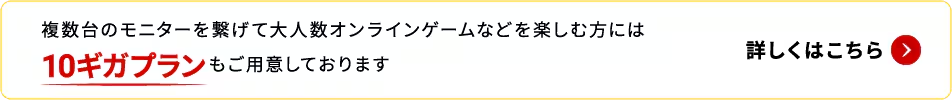複数台のモニターを繋げて大人数オンラインゲームなどを楽しむ方には10ギガプランもご用意しております 詳しくはこちら
